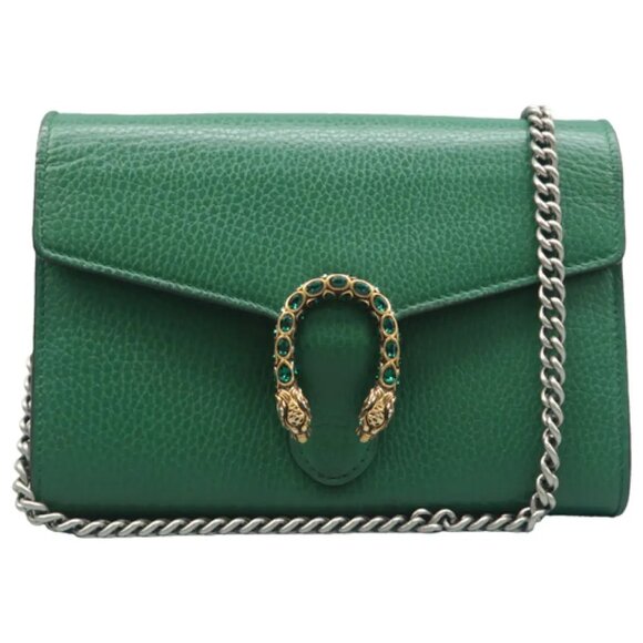 Gucci Handbags - 100% Authentic GUCCI Dionysus Chain Wallet Green Leather Shoulder Bag
